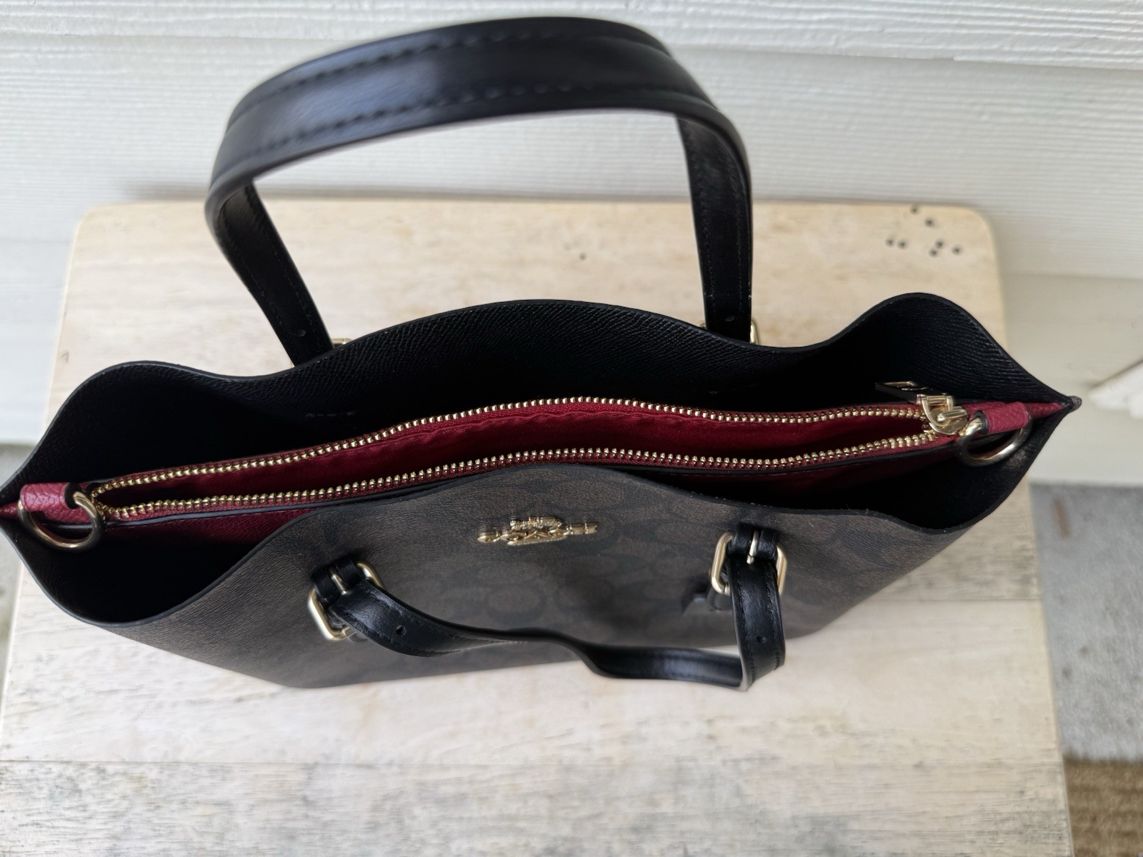 Coach C4250 Mollie Tote 25 2-Way PVC Canvas Leather Black/Brown
