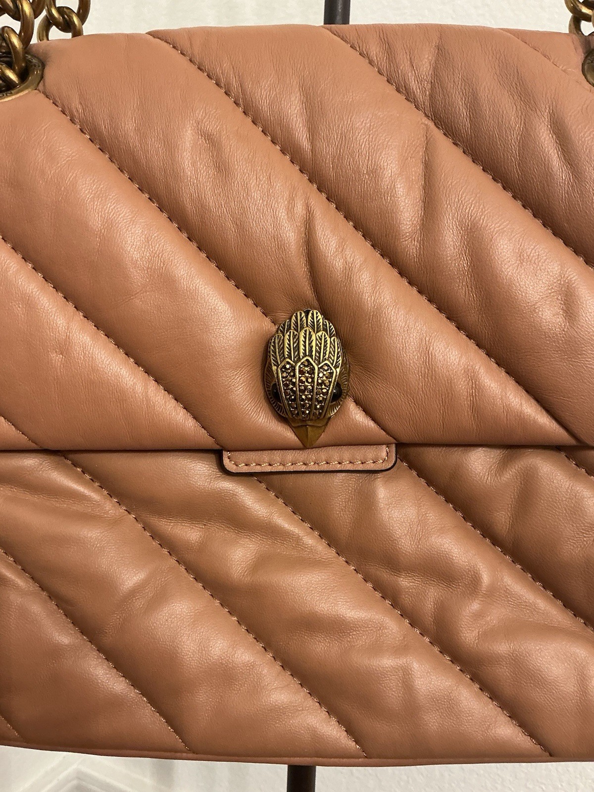 Kurt Geiger Brown Quilted Shoulder Bag Gold Hardware Chain Strap Solid