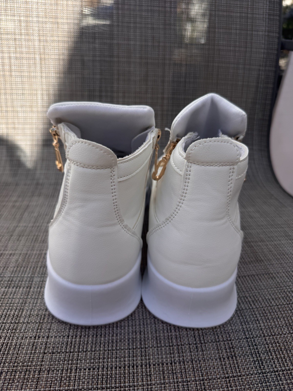 Men White High-Top Casual Sneakers,Thick Rubber Sole, Synthetic Material Size 44