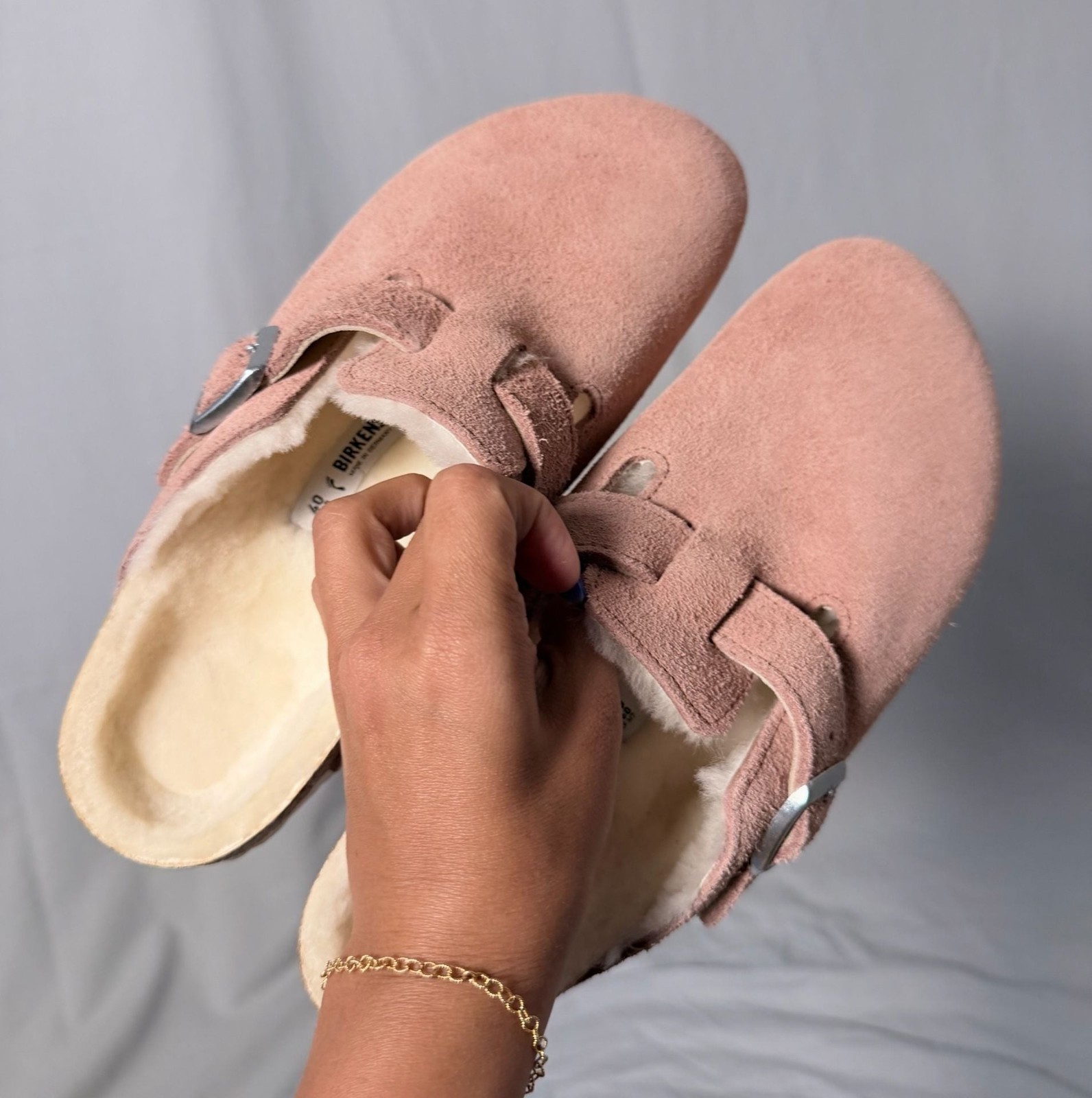 Birkenstock Boston Shearling Lined Suede Clogs in Pink Clay