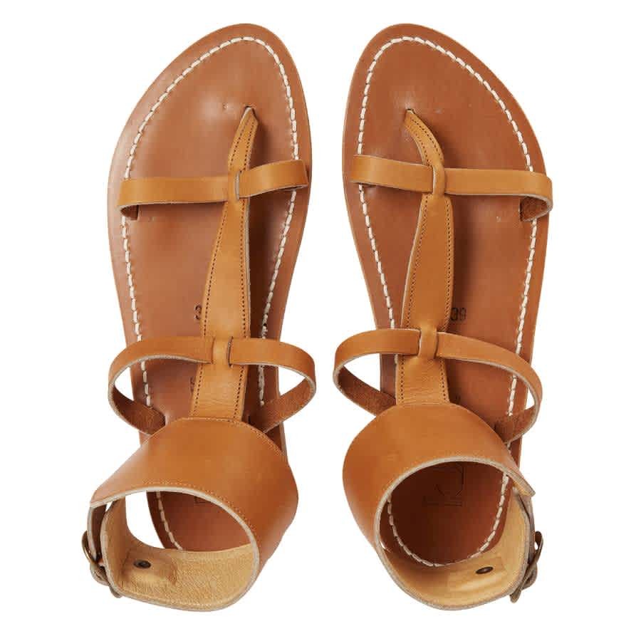 K Jacques Ladies Brown Caravelle Flat Leather Sandals