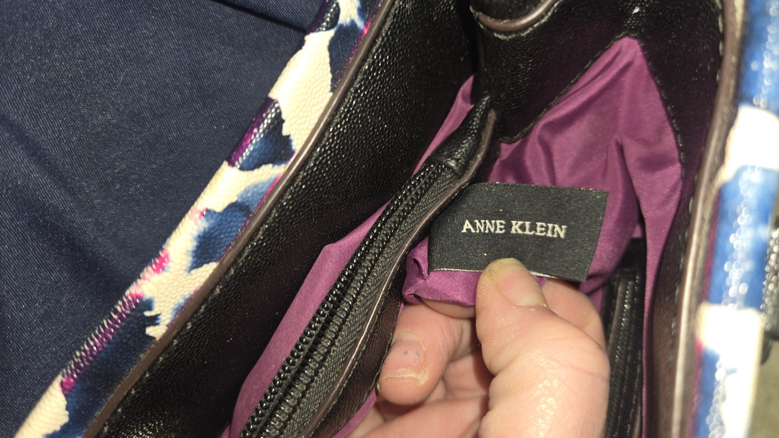 Anne Klein Blue/Black/White Leopard Print Shoulder Bag
