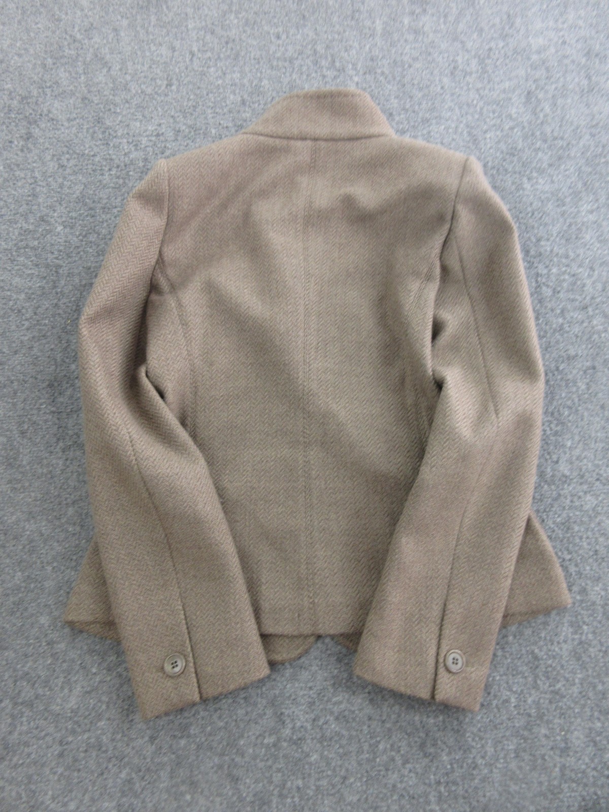 Max Mara Jacket Womens Small Beige Wool Herringbone Button Front Stand Collar