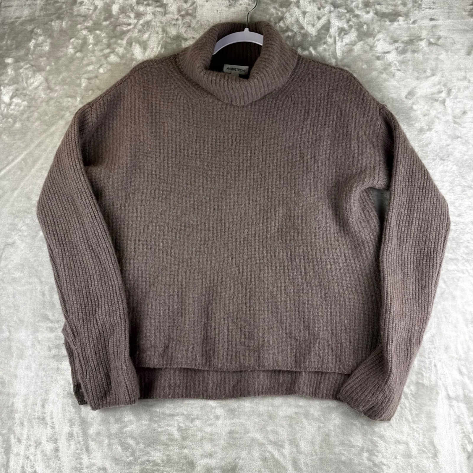 Nordstrom Sweater Womens Med Brown Gray Wool Cashmere Turtleneck Ribbed (0642)