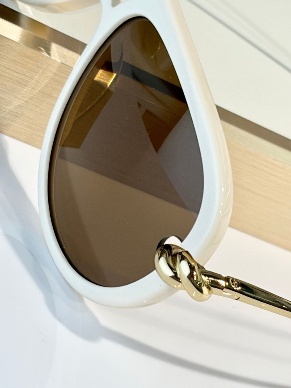 Bottega Veneta BV1418S White Gold Luxury Aviator Cat Eye Sunglasses