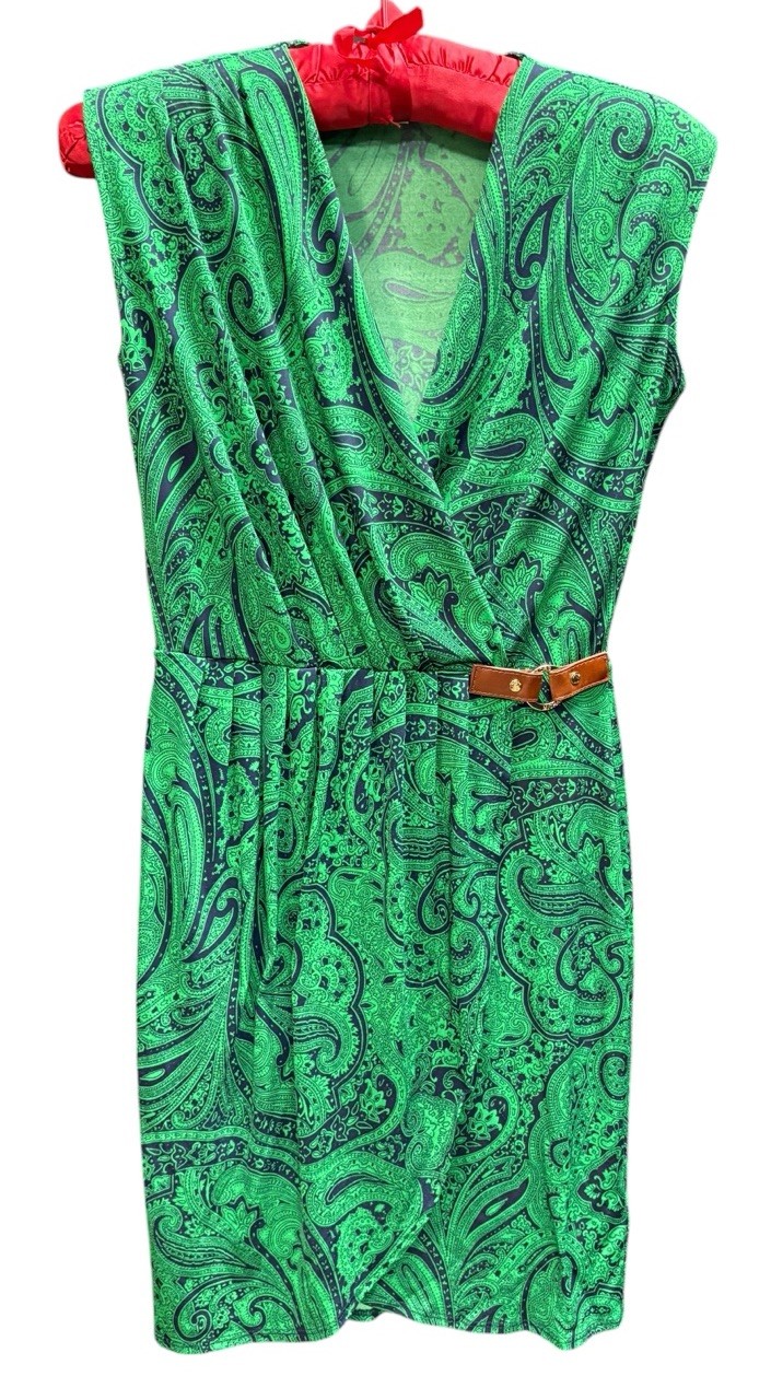 Michael Kors Green Paisley Faux Wrap Dress Belted Stretch Women’s Size S