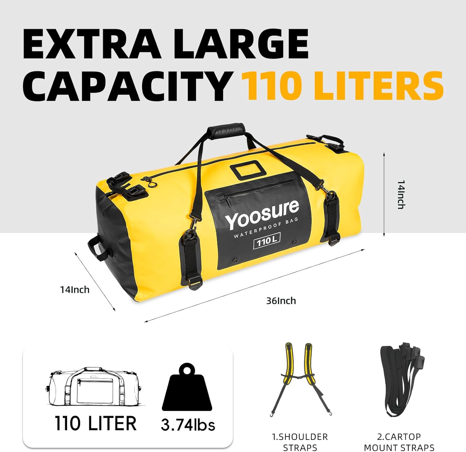 Airtight Zipper Waterproof Duffel Bag 110L- 700D PVC Dry Bag Extra Large Dry Bag