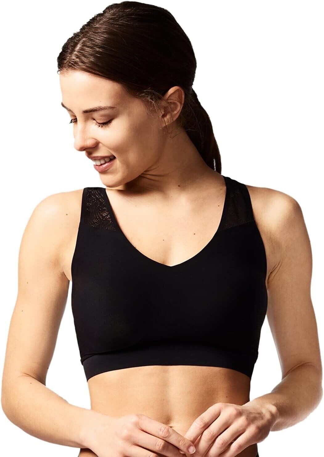 New Chantelle C11G10 Soft stretch Padded Lace Back Bra SZ XS/S Black