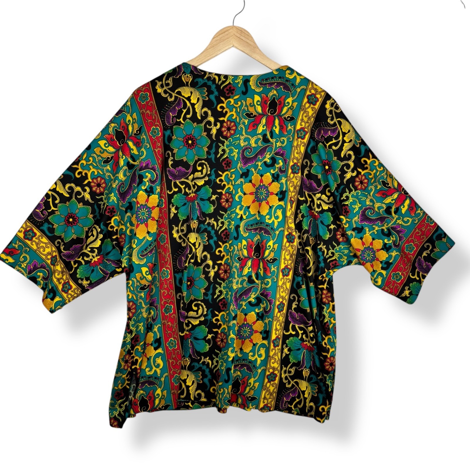 Top Notch Tunic Top Womens Size 26W Vintage 90s Floral Paisley Kimono Bright