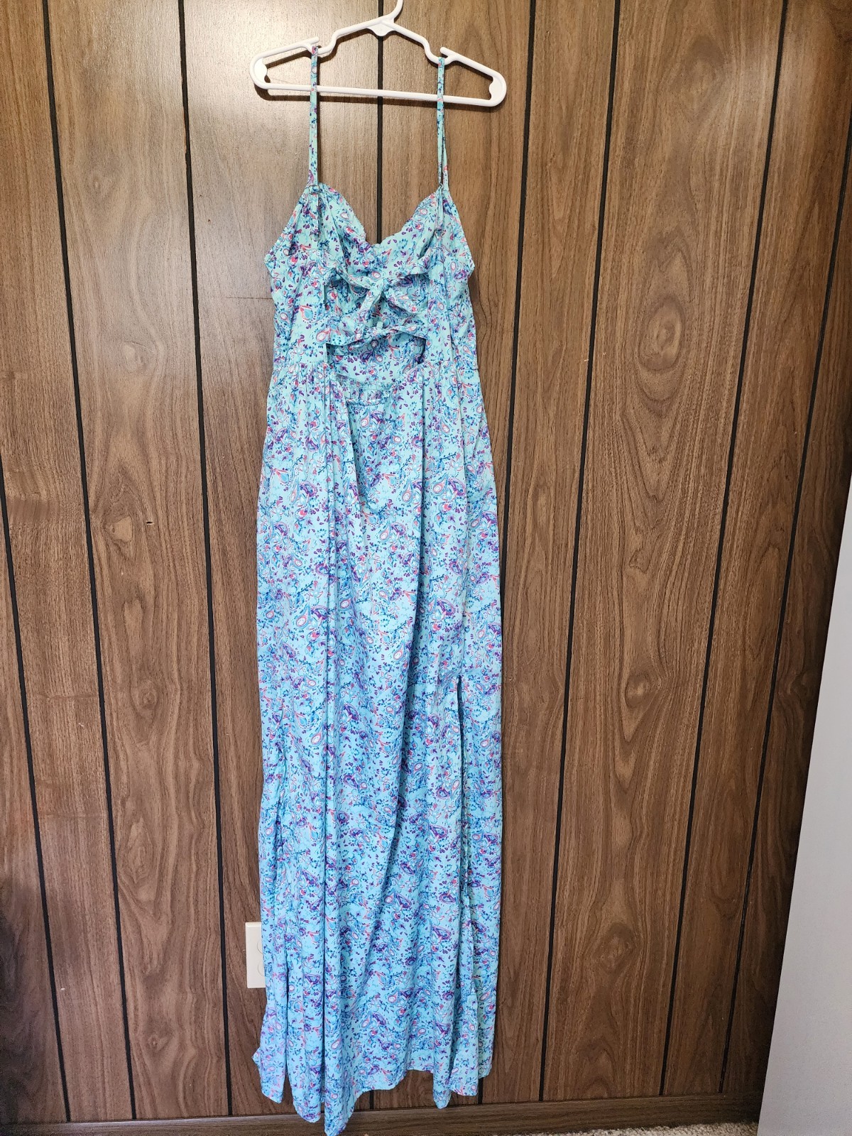 AriZona Jean Co. Blue Floral Maxi Dress Sleeveless Strappy Tie Back Size S