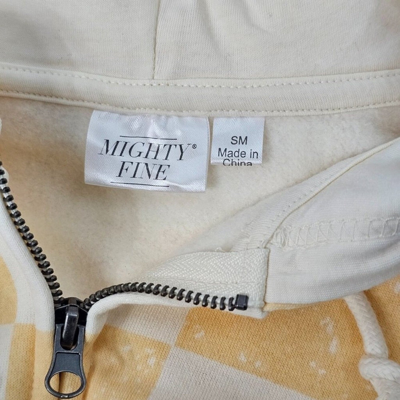Mighty Fine Cream Checkered Pumpkin Face Print Cropped Hoodie Women’s S NWOT