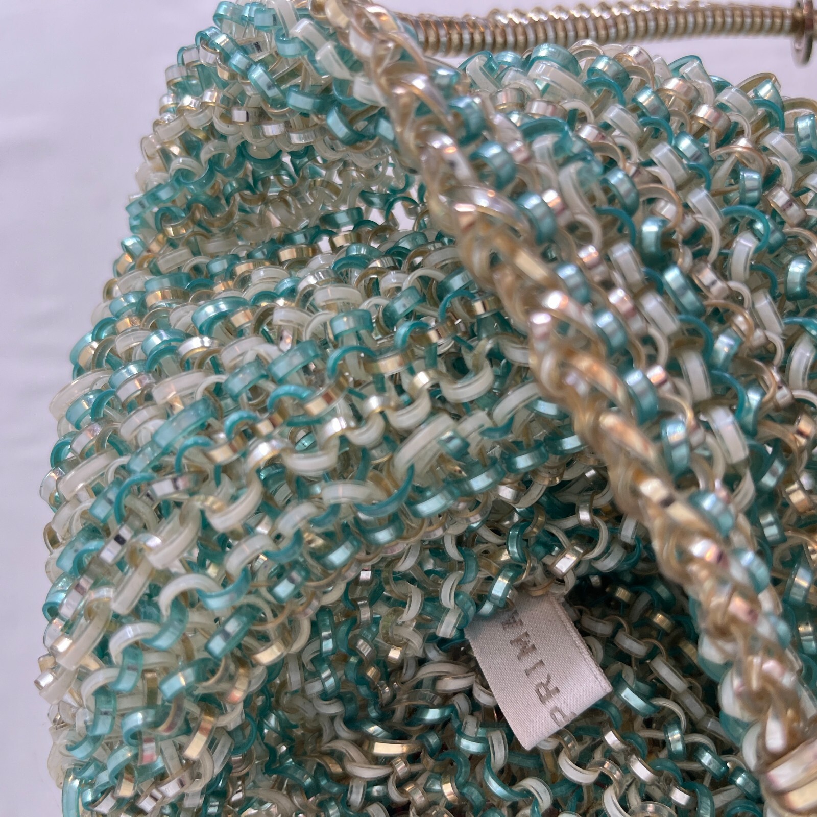 ANTEPRIMA Tote Bag Handbag Blue Gold White Mesh PVC Wire Square