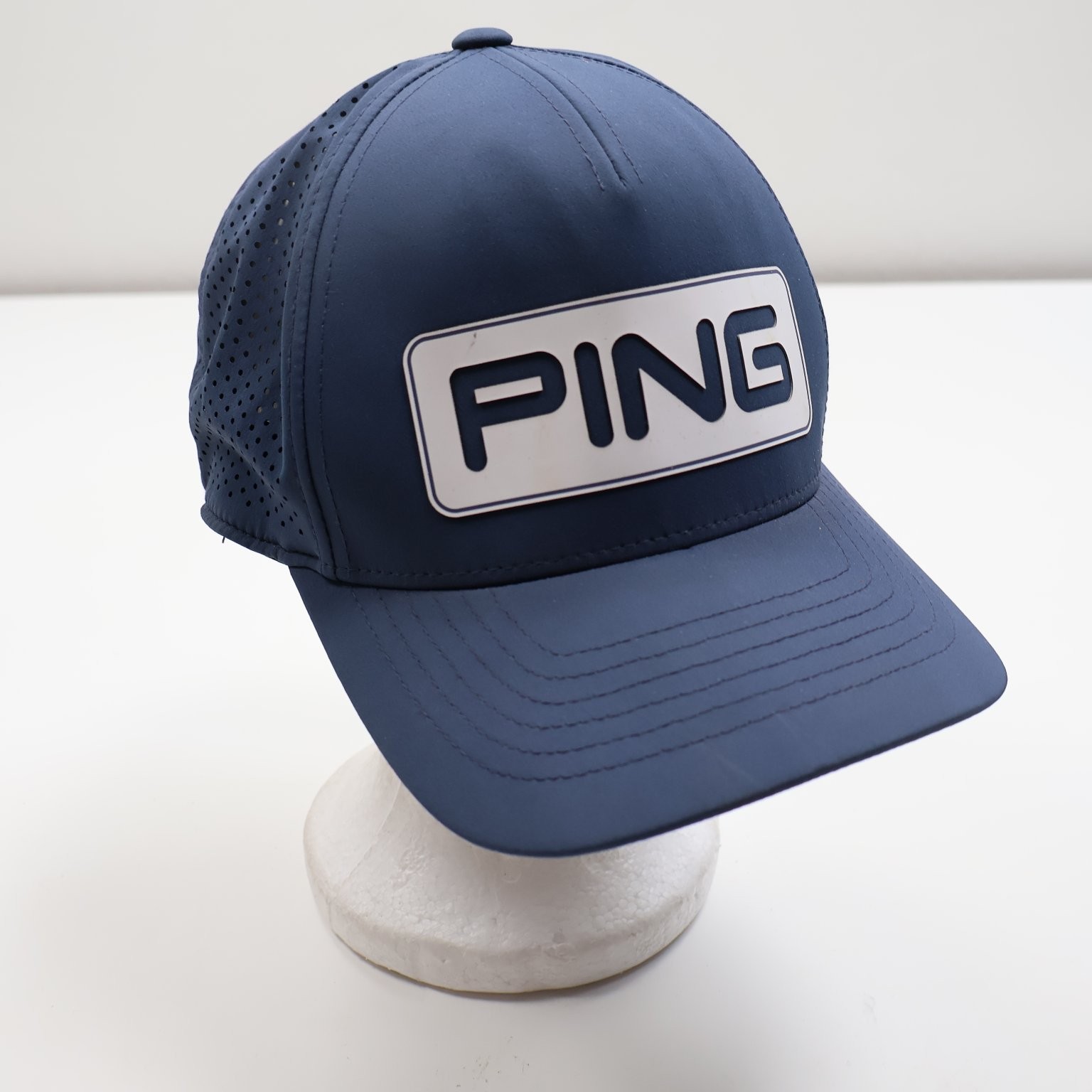 PING Hat ONE TEN FLEXFIT TECH Men’s Adjustable Navy Blue Perforated Golf Cap