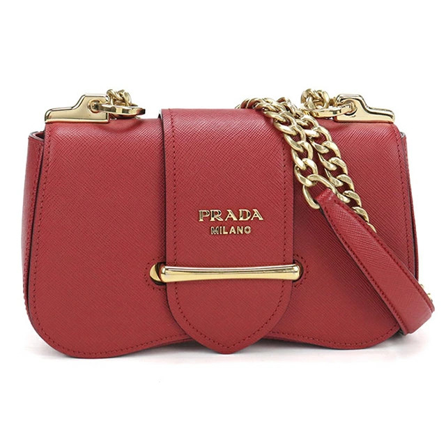 PRADA 1BD219 Saffiano Leather Chain Shoulder Bag Crossbody Rosso Red Purse