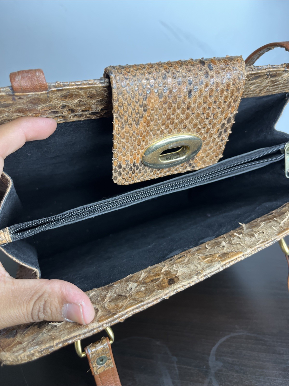 Genuine Python Skin Double Handle Purse – Mid 21st Century 1950s