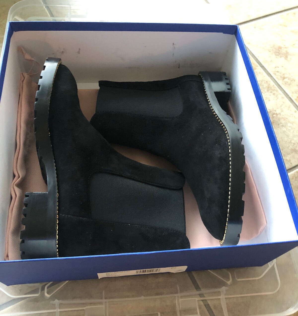 New Stuart Weitzman Kolbie Chelsea Boots Size 6 M, BLACK SUEDE – $695