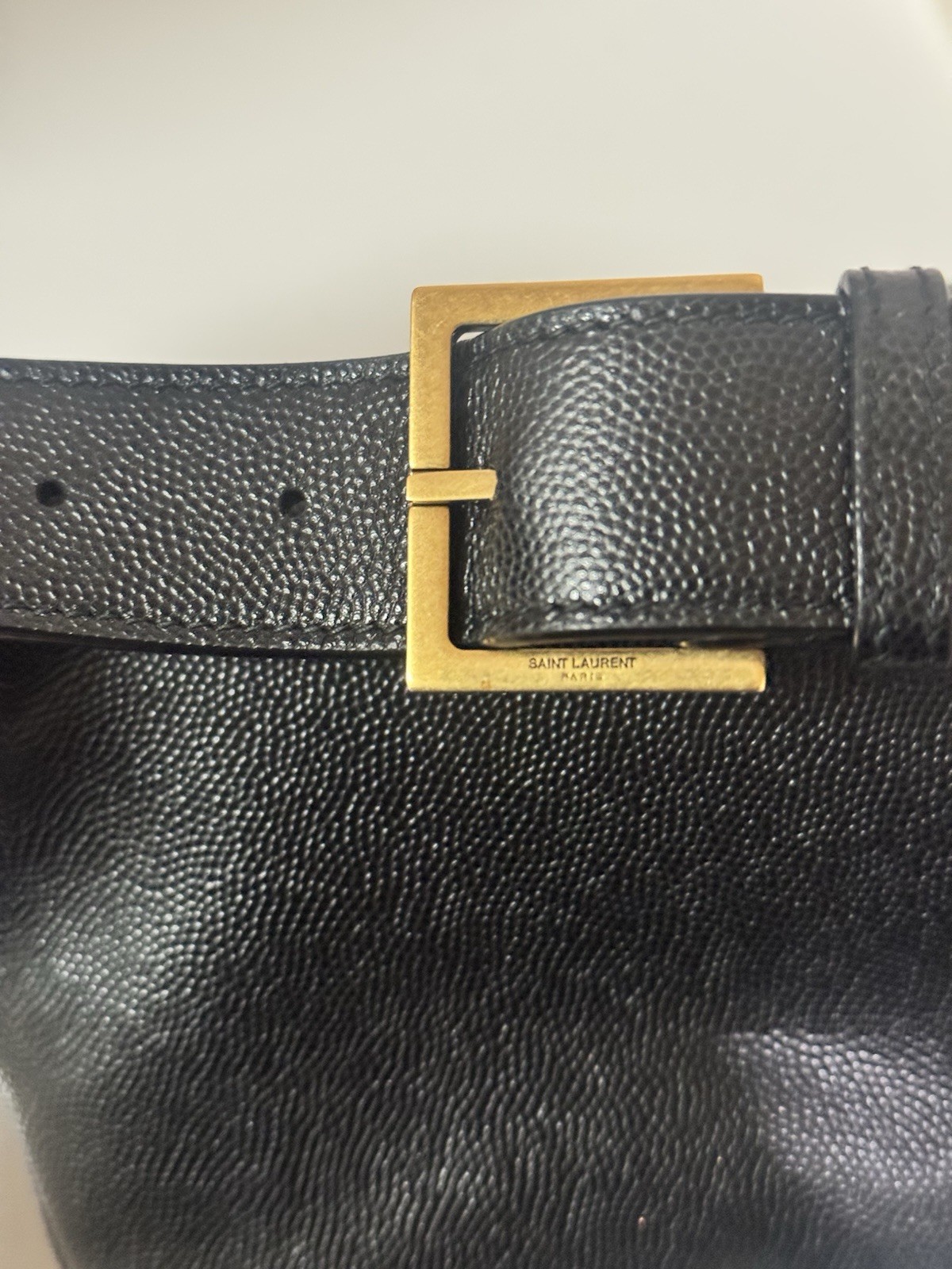 Saint Laurent YSL Cassandre Black Grained Leather Belt Bag Gold Hardware Box