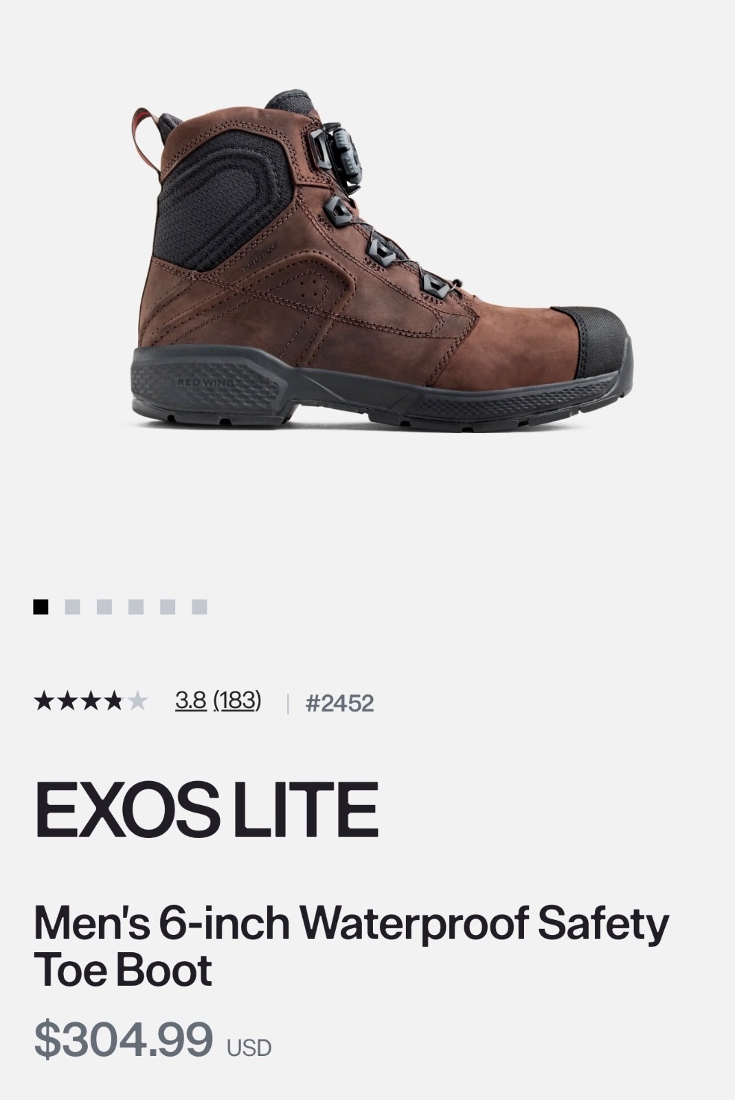 Size 13D Red Wing Exos LITE #2453 Waterproof 6″ Nubuck Work Boots Safety Toe BOA