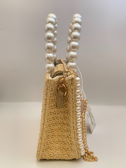 NWT Tommy Bahama PINEAPPLE PEARL Bag with Crossbody Gold Chain and Pearl Handles
