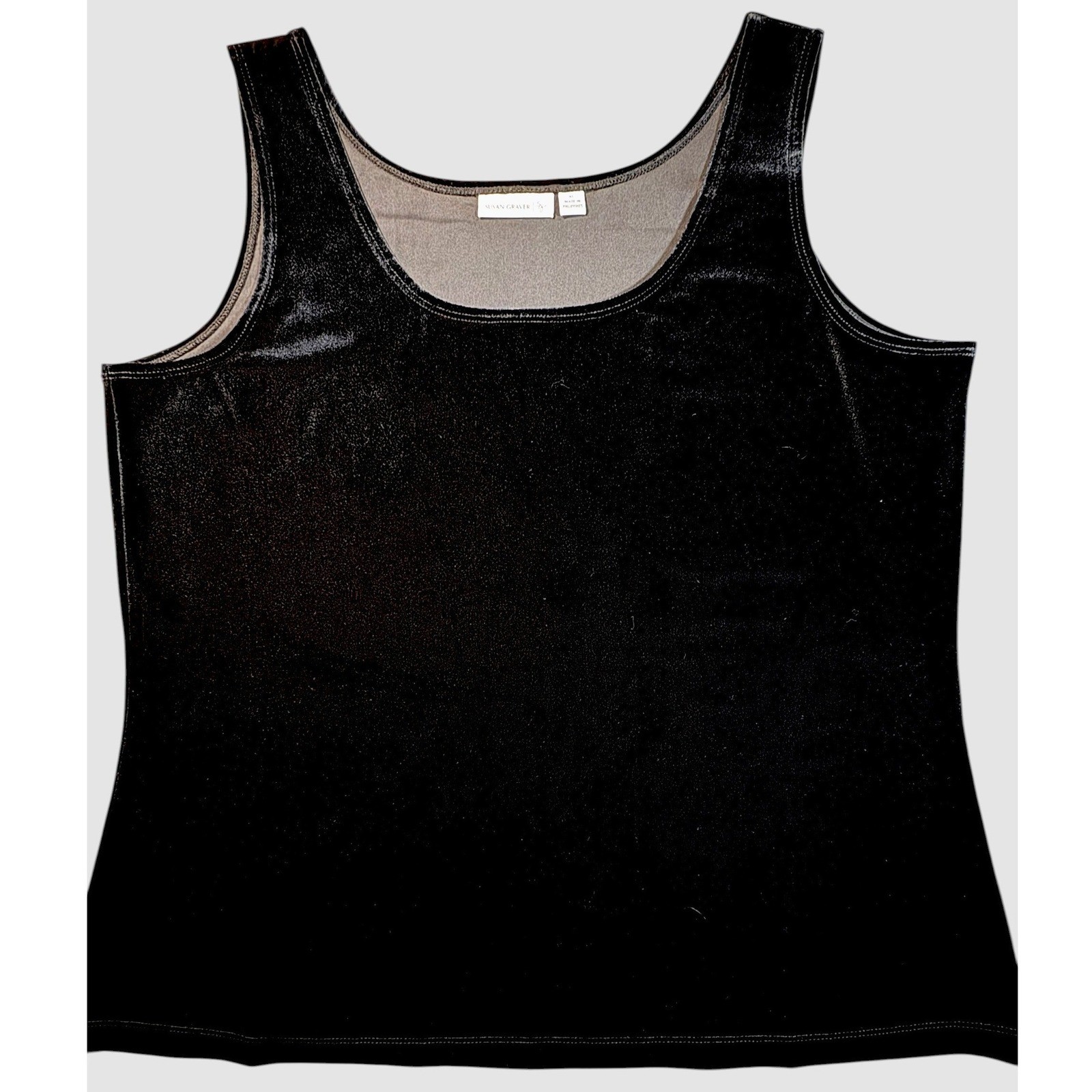 Susan Graver Black Velvet Tank Top XL Stretch Velour Sleeveless Classic Layering