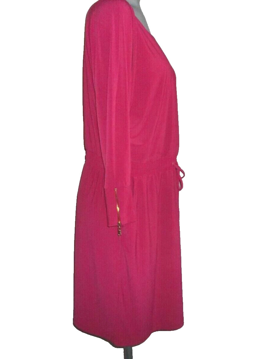 SOHO APPAREL LTD Deep Pink Career Dress Elastic Waist, Size Large, Poly/Spandex