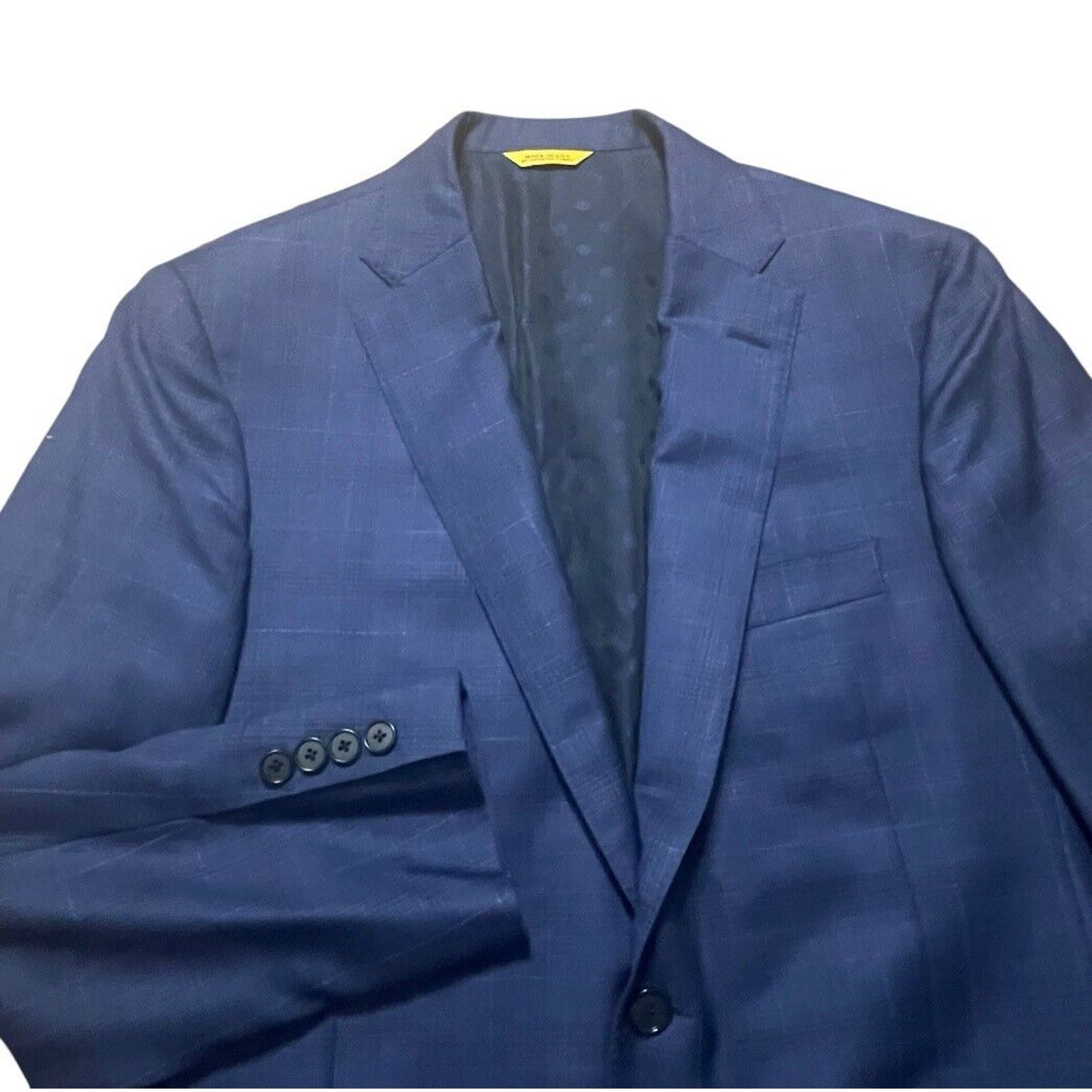 Hickey Freeman Suit Jacket Mens 40 R Navy Plaid Wool Plaid Recent USA Made MINT