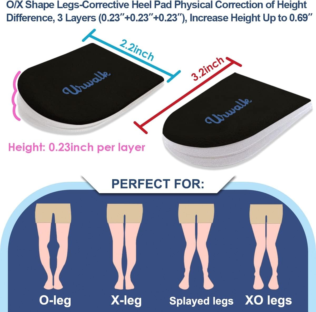3-Layer Adjustable Heel Wedge Insoles Supination Overpronation Correction Black