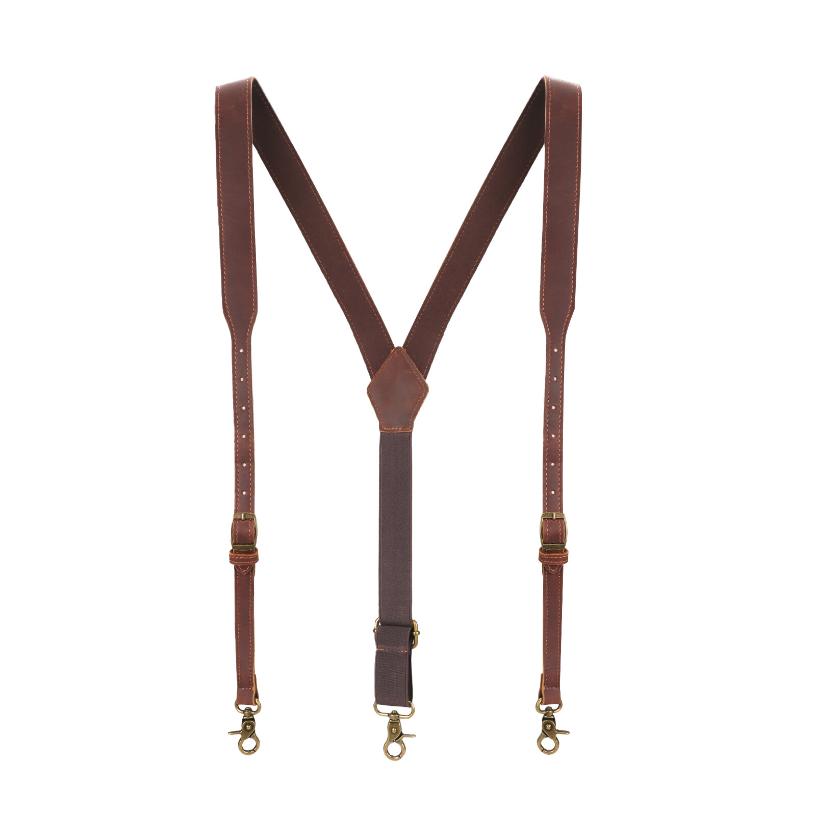 TOURBON Men’s Y-Back Suspender Pants Braces 3 Hook Adjustable Vintage Leather US