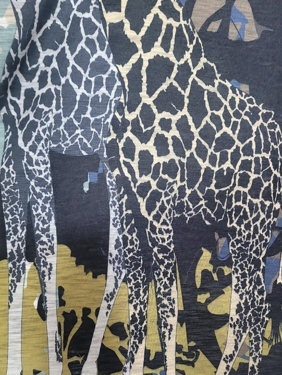 Jess & Jane Kenya Giraffe Wearable Art Tunic Top Size 3X Long Sleeve Made USA