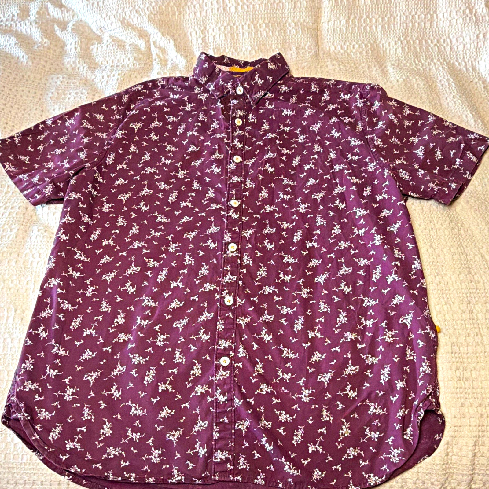 Denim & Flower Ricky Singh Men’s L Purple Floral Woven Cotton Slim Button-Down