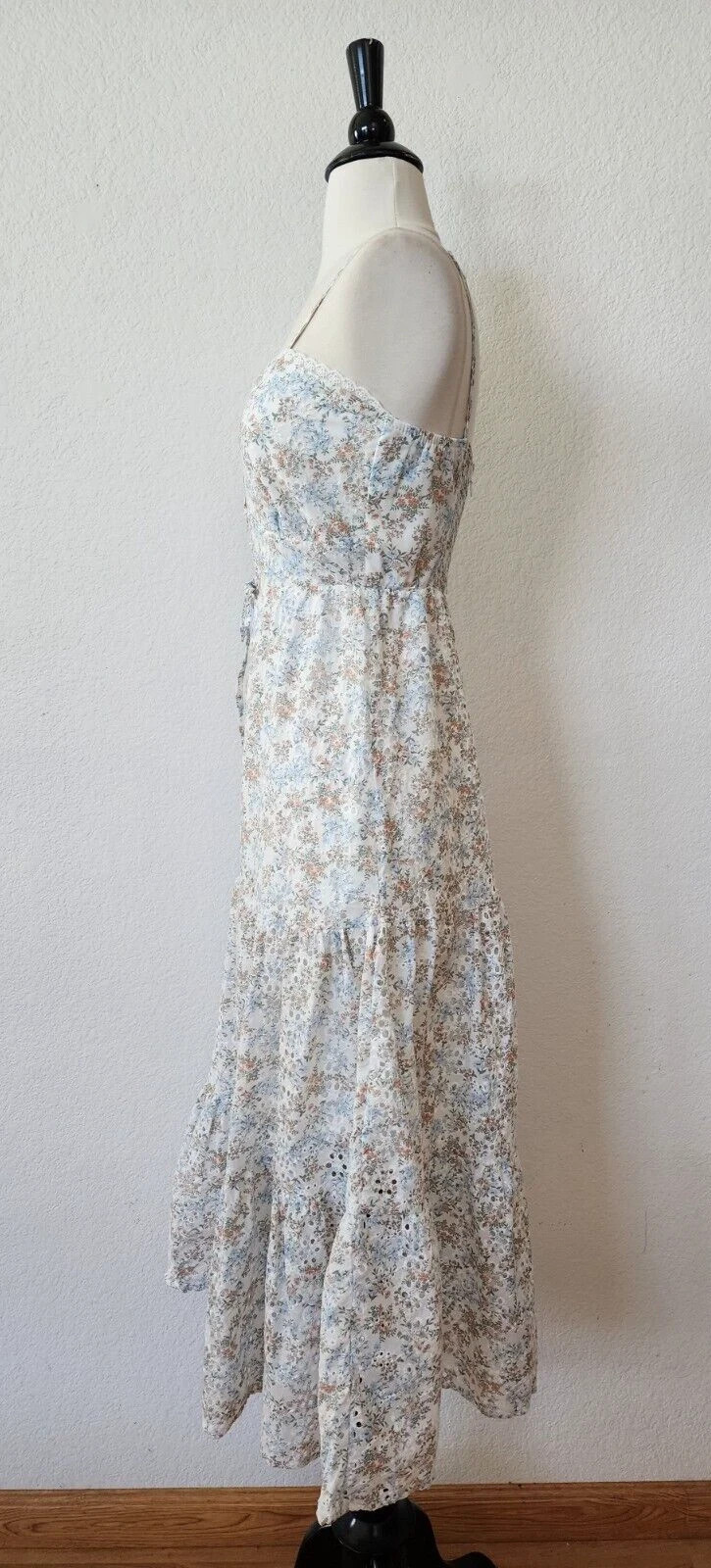 New Anthro Midi Dress Size Small White Floral Eyelet Coquette Cottage Boho Bow