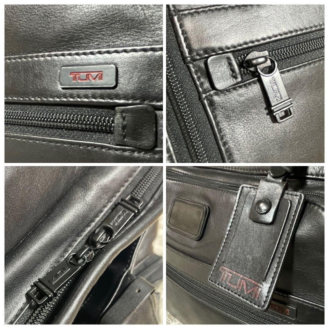 TUMI 96531DH Alpha T Pass Leather Briefcase Black 2 Way Business Bag Authentic
