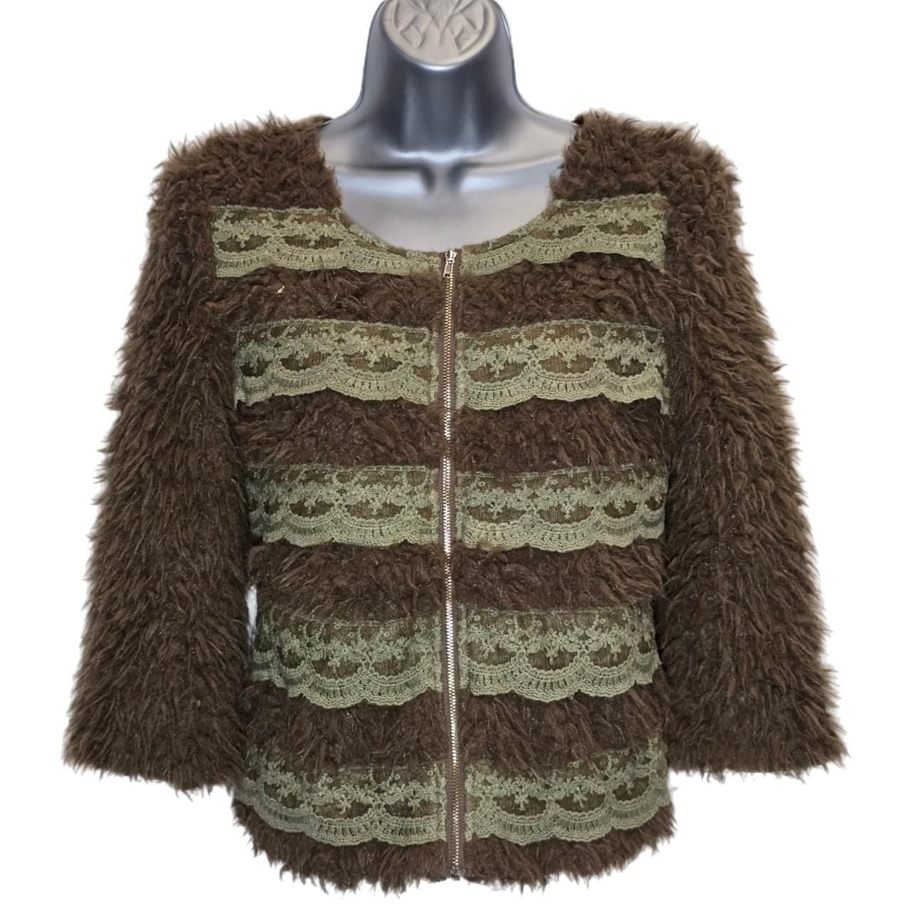 a’reve Faux Fur and Lace Zip Front Jacket