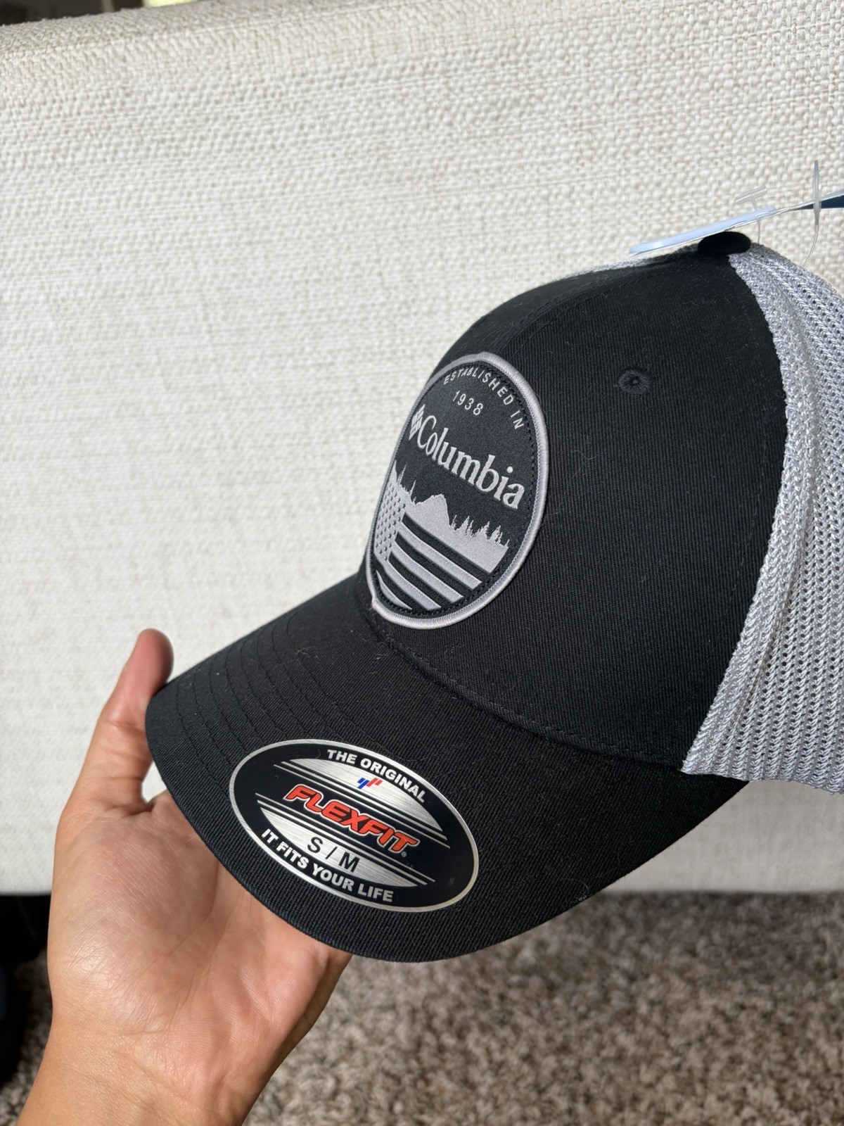 Columbia PFG Stretch Mesh-Back Trucker Hat Cap Solid Black/Gray S/M