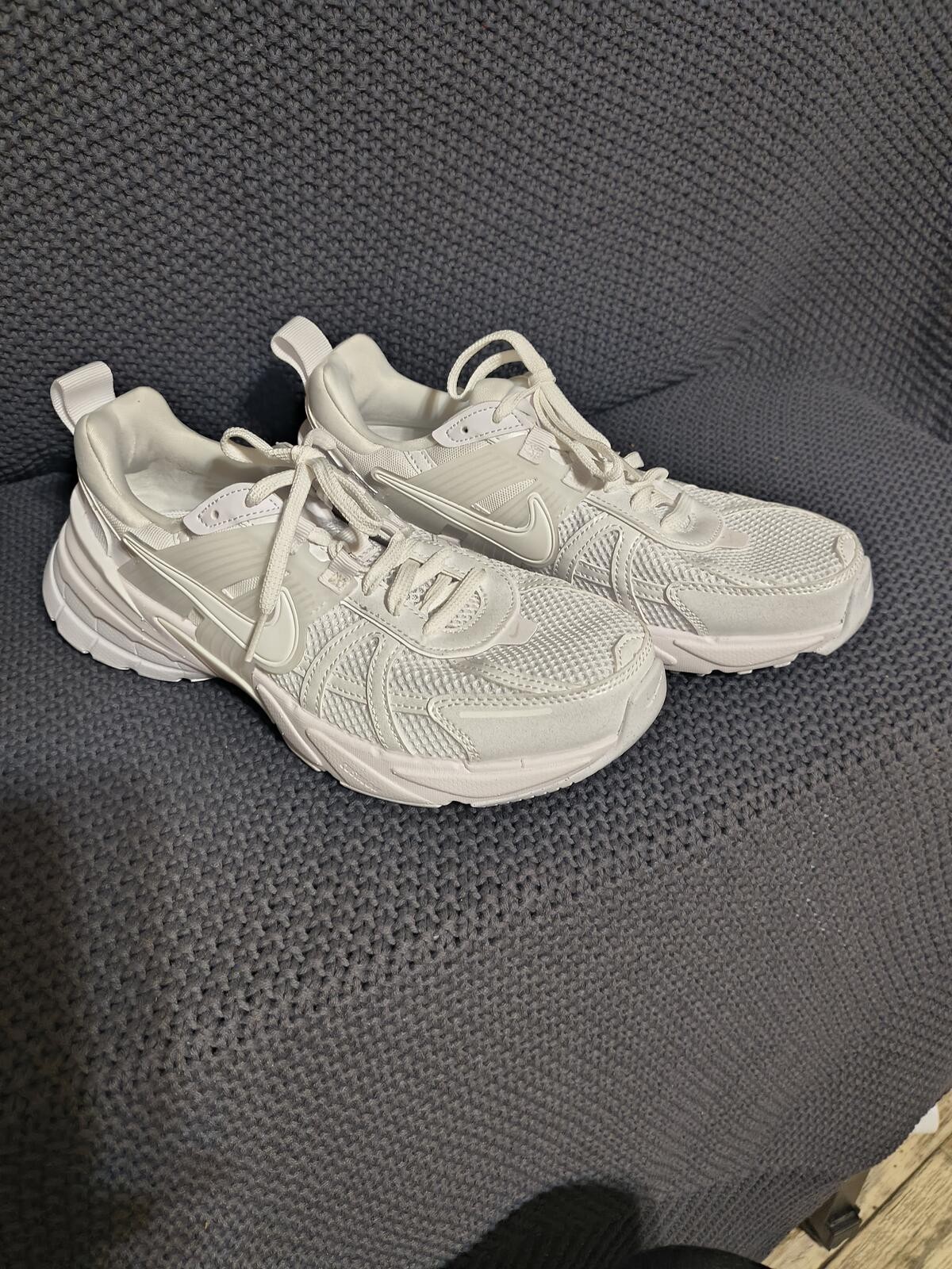 White Synthetic Leather and Mesh Athletic Sneakers