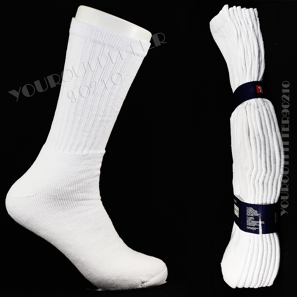 Pack of 4 Big & Tall Heavy Weight Thick Cotton Crew Socks White 10-13 & 13-15