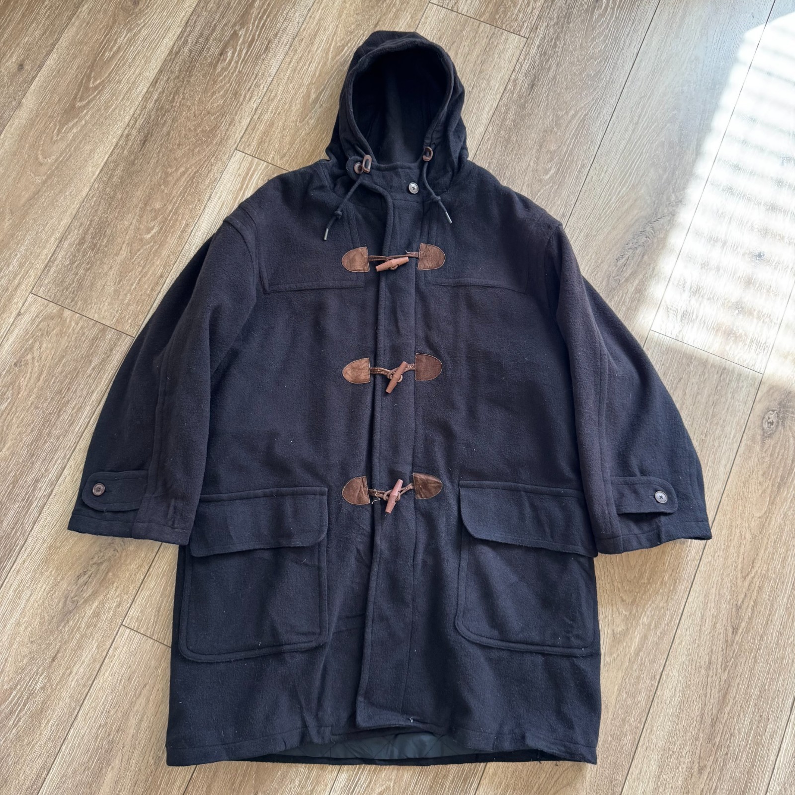 Vintage Lands End Jacket Mens Large Heavy Wool Toggle Nautical Duffle Coat