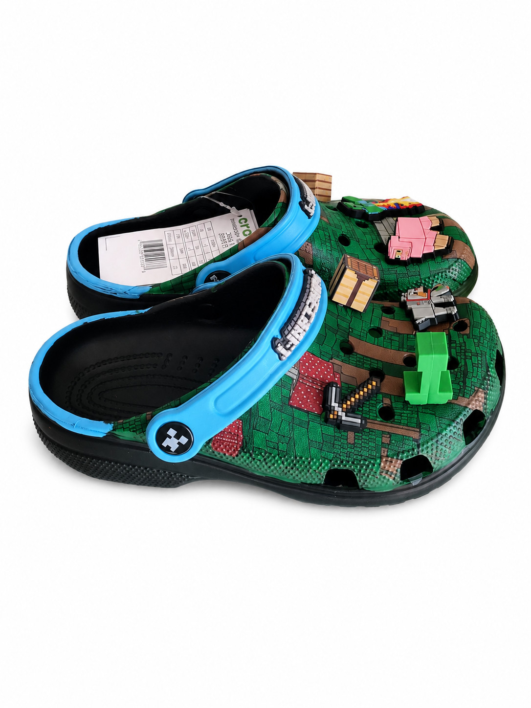 Minecraft Crocs Classic Clogs Kids New w/ Minor Factory Flaws Creeper Charms
