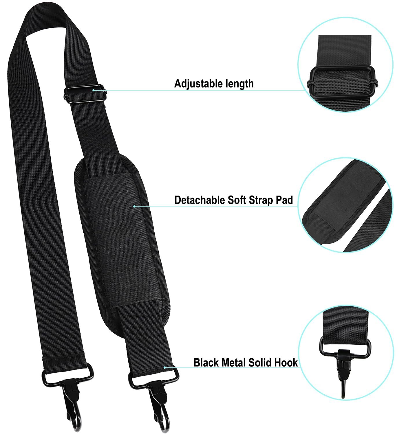 BOOEUDI 56 inch Shoulder Strap, Universal Adjustable Thick Soft Duffel Bag