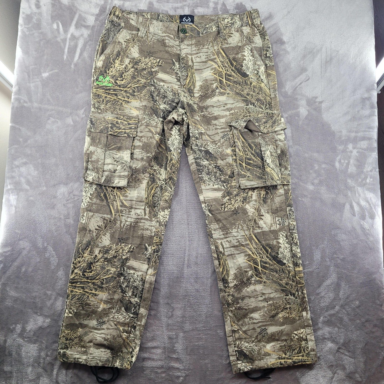 Realtree Pants Mens 36 Brown Camo Cargo Elastic Waist Hunting Canvas Outdoor