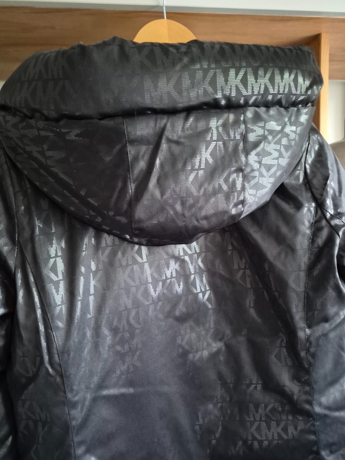 Michael Kors black multi logo print longline coat size S 42″ chest new cost £275
