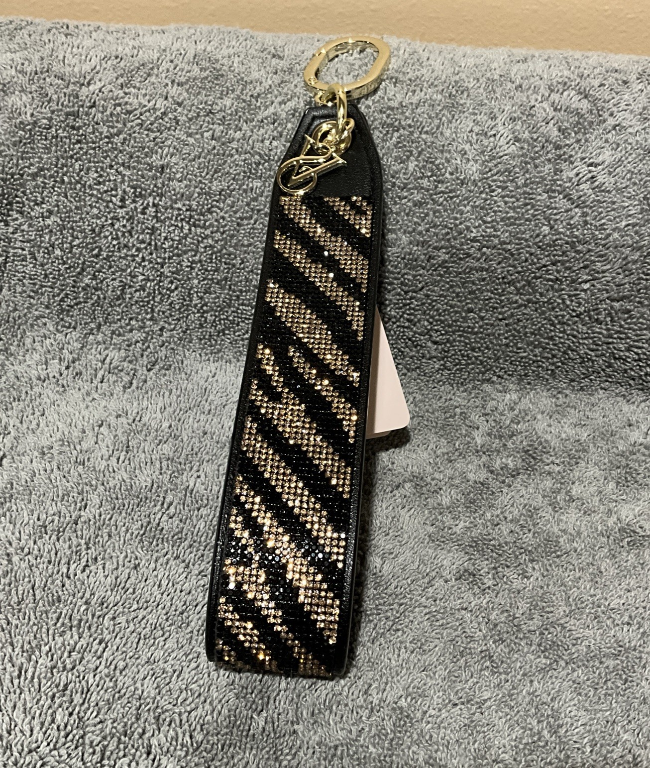 NWT Victoria’s Secret Bling / Rhinestone Black Zebra Wristlet Strap Keychain