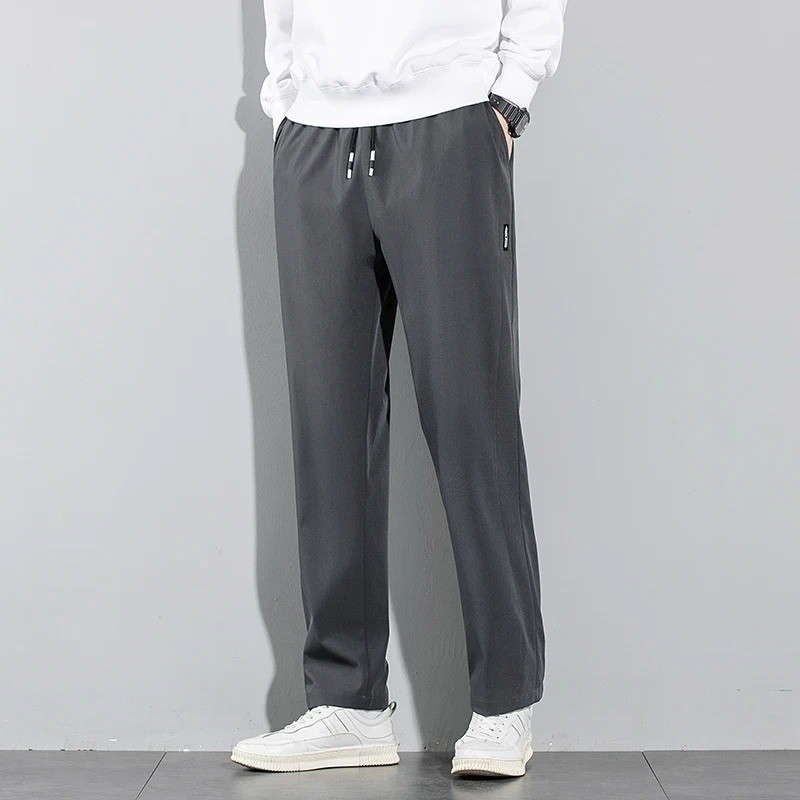 Men Ice Silk Pants Summer Thin Business Casual Elastic Breathable Straight Leg