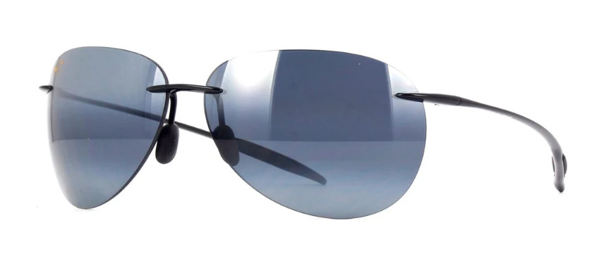 Maui Jim 421-02 Sunglasses Sugar Beach Black Grey Polarized Rimless Lenses