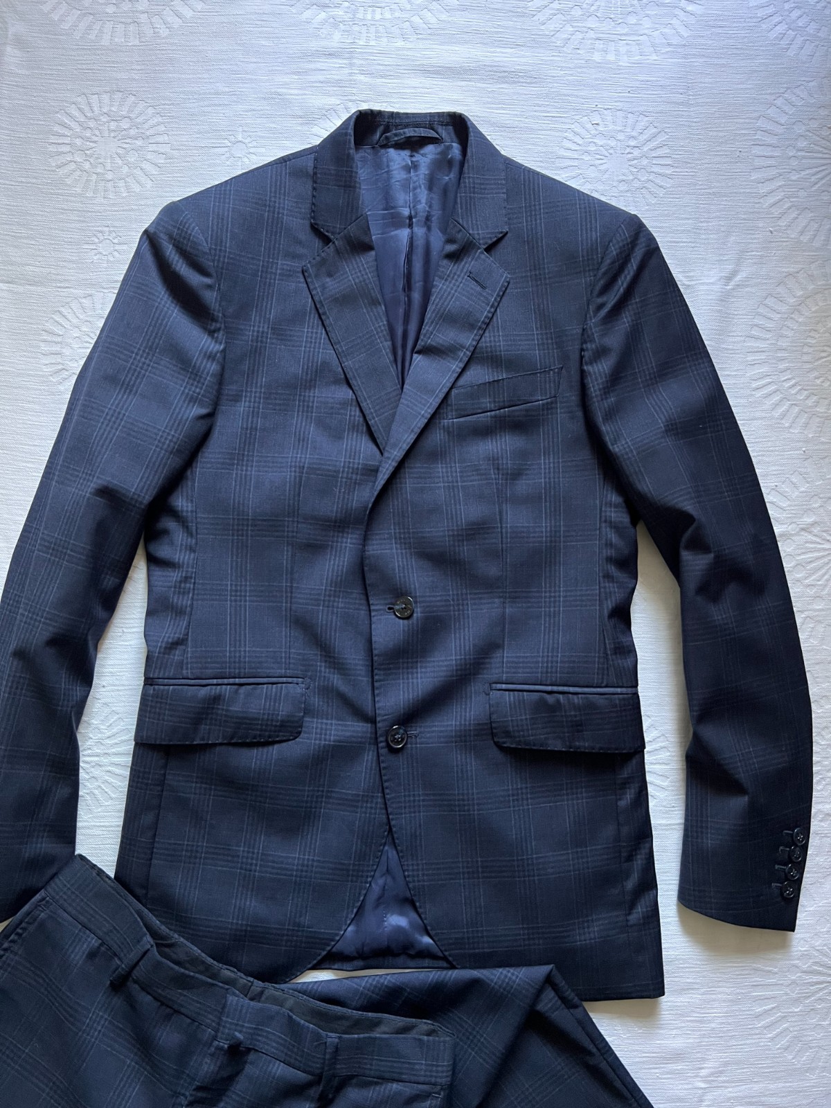 Hackett London x Loro Piana Mayfair Check 2 Piece Suit Navy Slim-Fit Size 38L, S