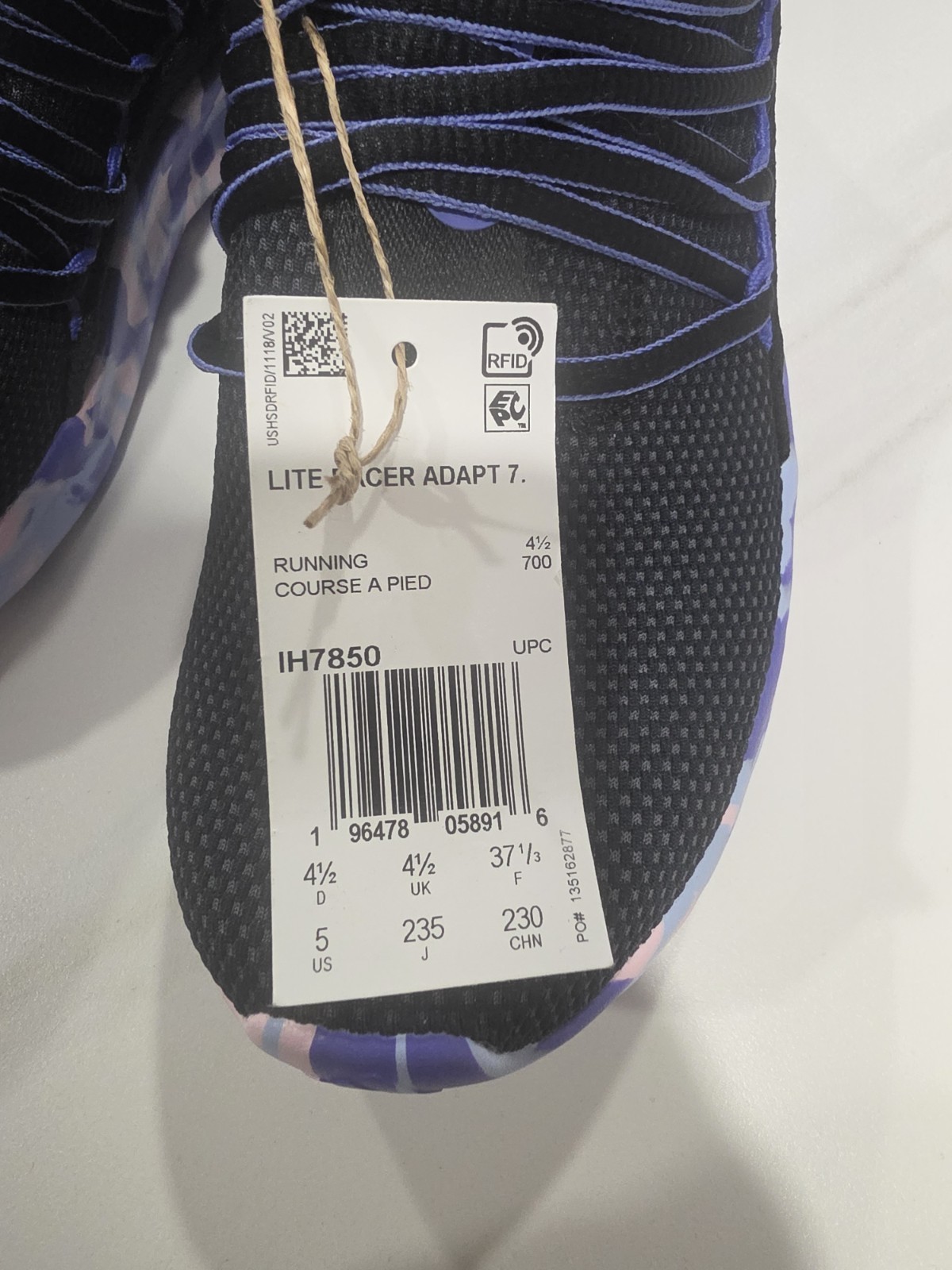 New With Tags Adidas Lite Racer Adapt 7.0K US 7 Blue & Purple