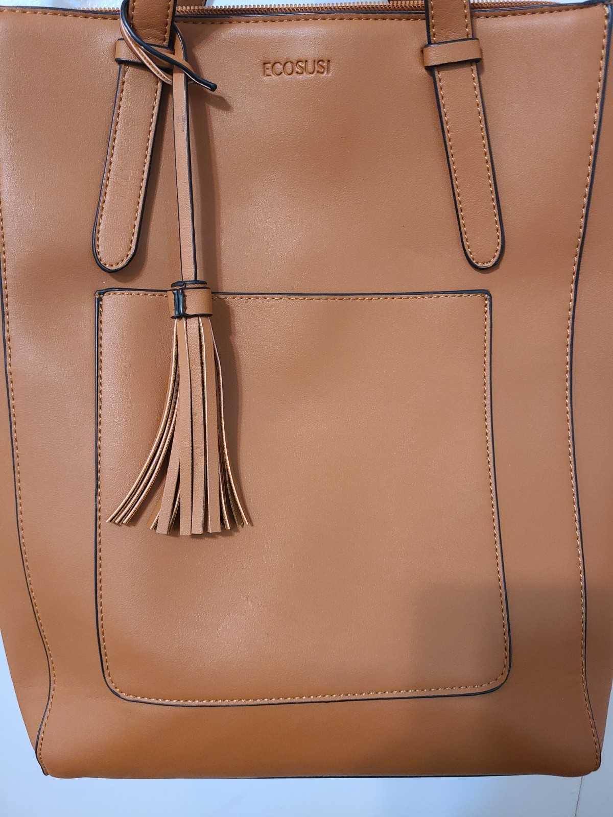 Ecosusi Women PU Leather Messenger Briefcase Backpack Laptop Bag Brown Gold Tone
