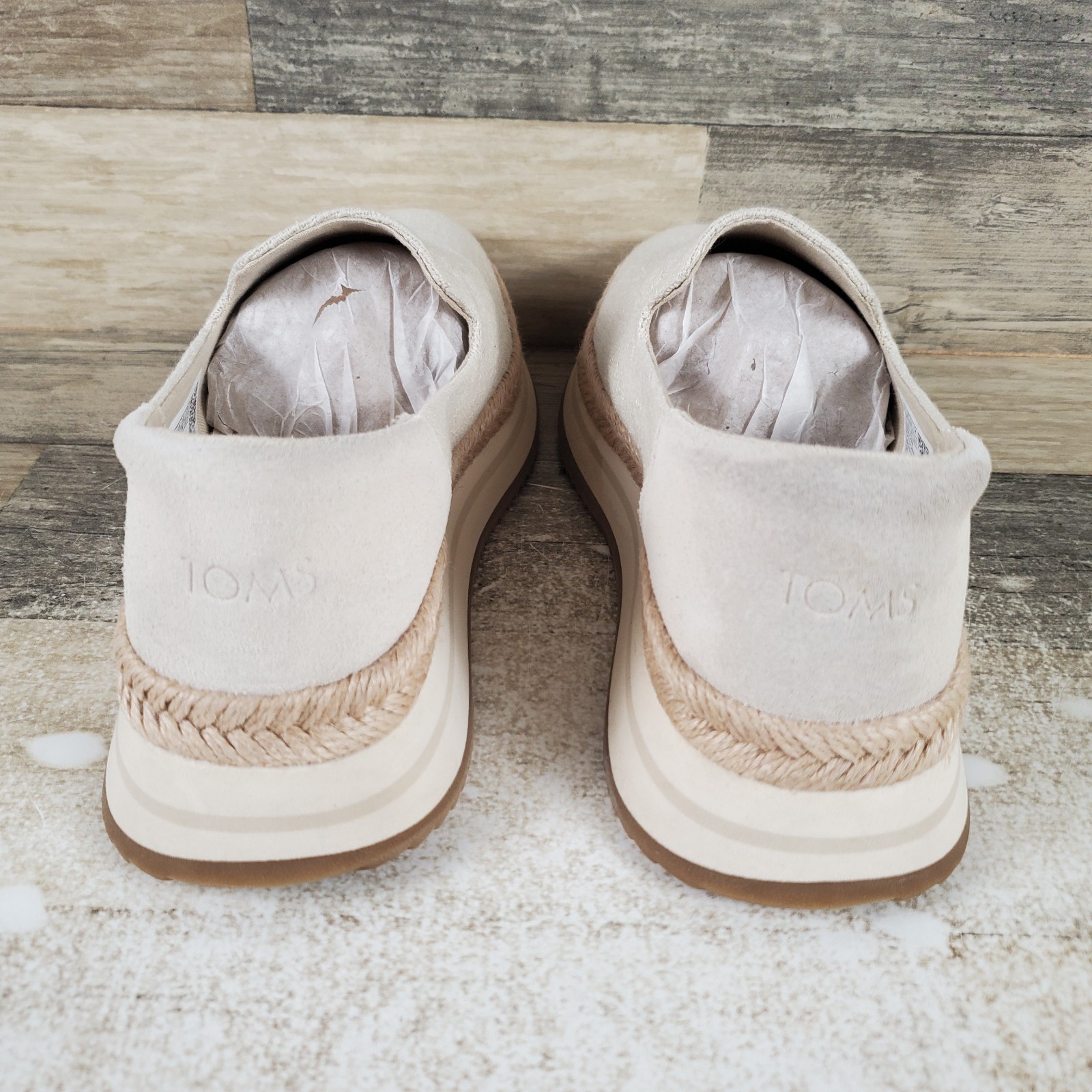 Toms Jocelyn Espadrille Womens Sneakers Sz 5.5 Cream Textile Fog Two Tone Shoes