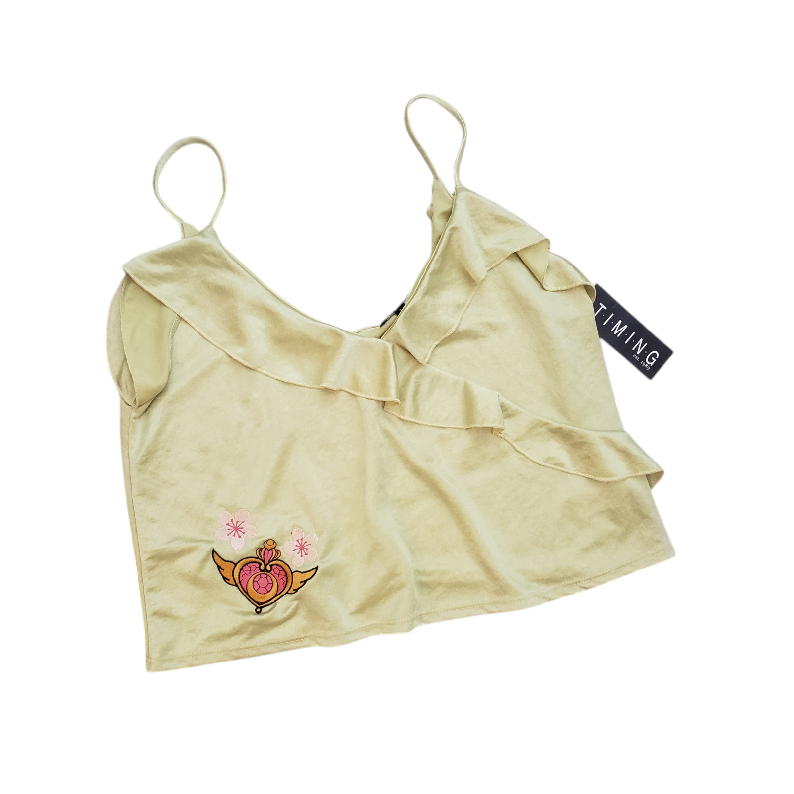 Sailor Moon Compact Cherry Blossom Ruffle Tank Top Yellow Size L
