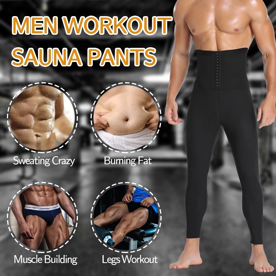 Men’s Sauna Pants Waist Trainer Body Shaper Sweat Slimming Yoga Leggings Gym Hot